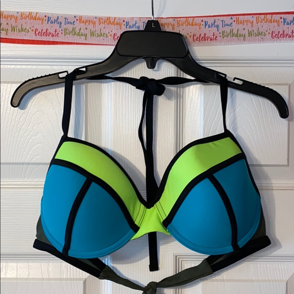 Turquoise, Green & Black Bikini Top